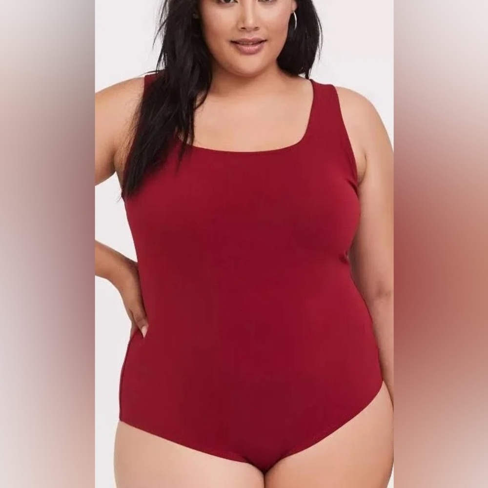 Torrid Red Crepe Square Neck Bodysuit